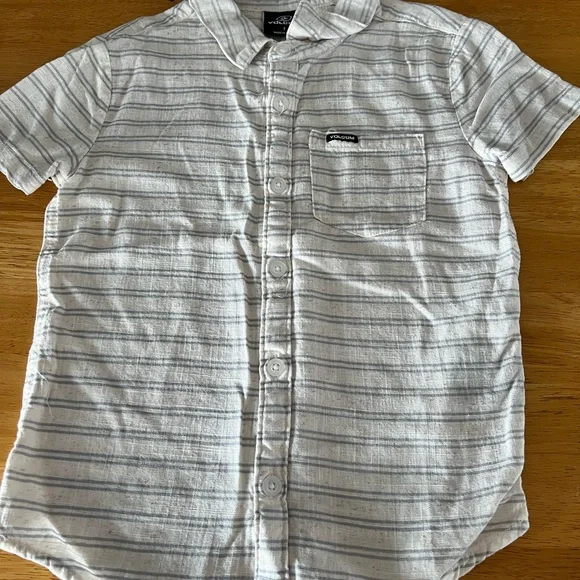Volcom Light Gray Striped Button Down Shirt - Picture 5 of 5